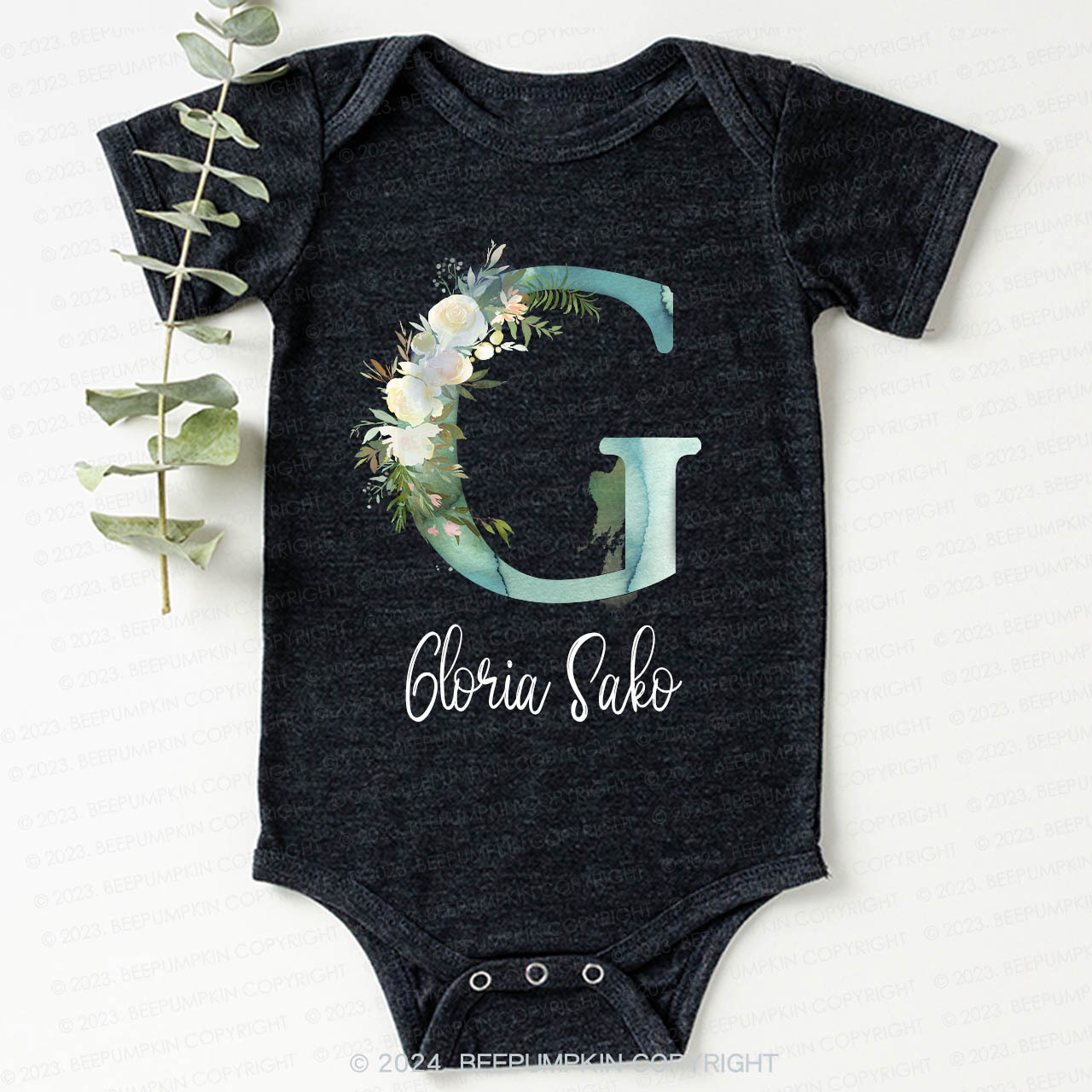 Personalized Green Florals Bodysuit For Baby 