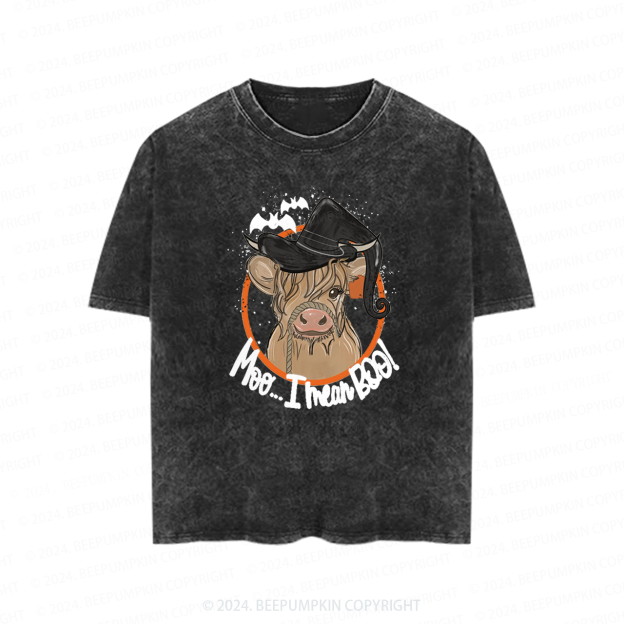  Retro Cow Halloween Farm Vibes Boho Toddler&Kids Washed Tees          