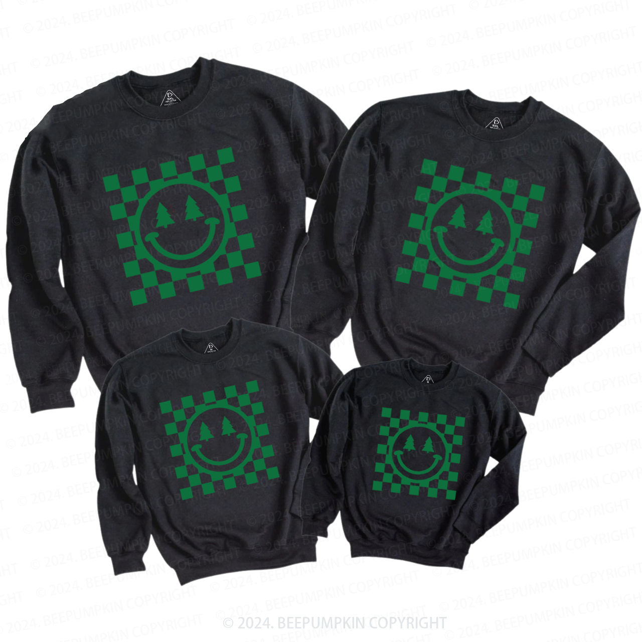 Christmas Green Smiley Tree  Family Christmas Sweatshirt