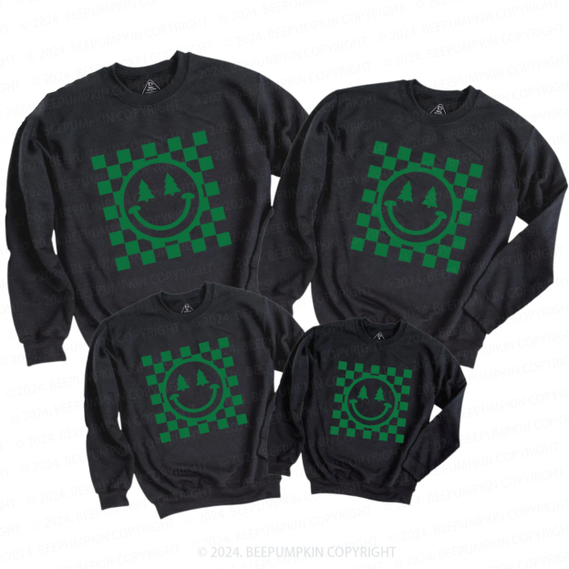 Christmas Green Smiley Tree  Family Christmas Sweatshirt