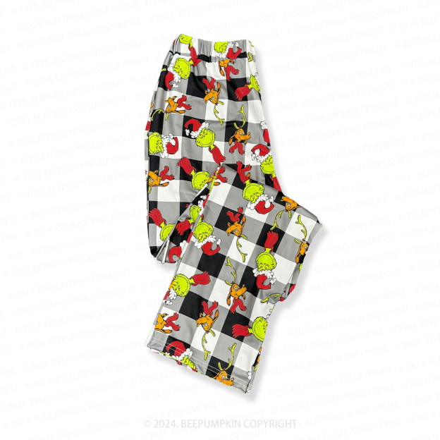 Black And White Green Monster Grinch Family Matching Pajama Pants