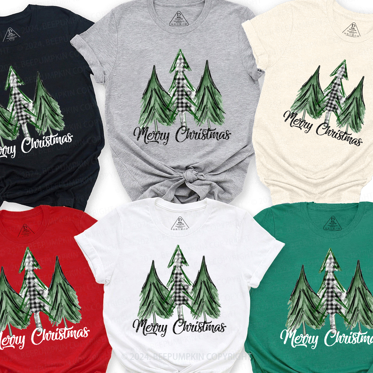 Merry Christmas Green Tree Family Matching T-Shirts