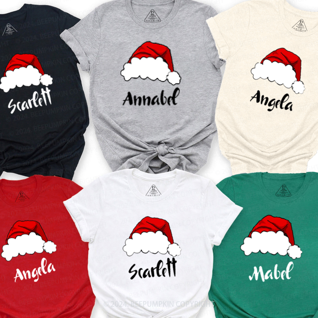 Personalized Christmas Red Crew Hat Family Matching T-Shirts