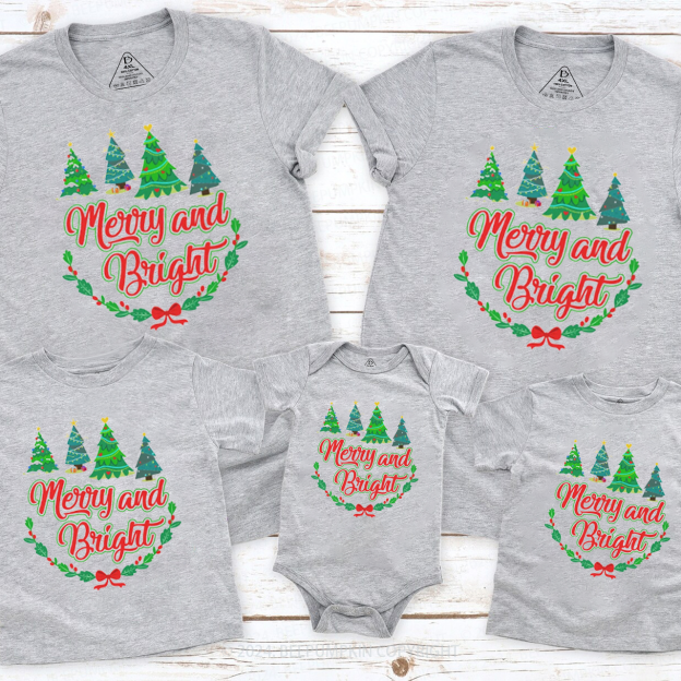 Merry and Bright Christmas Matching T-Shirts Beepumpkin