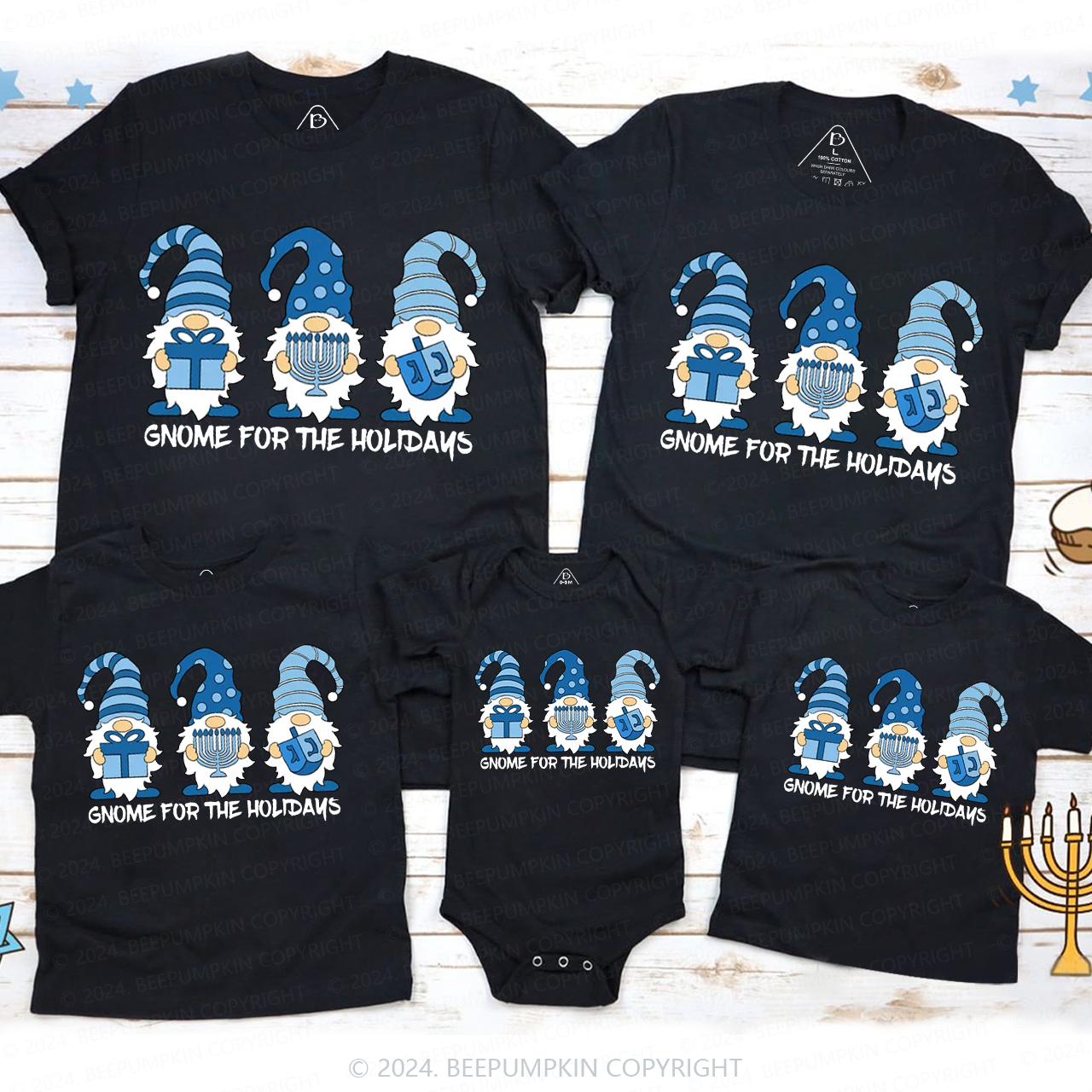 Threes Gnomes For The Holidays For Hanukkah Family T-Shirts Beepumpkin