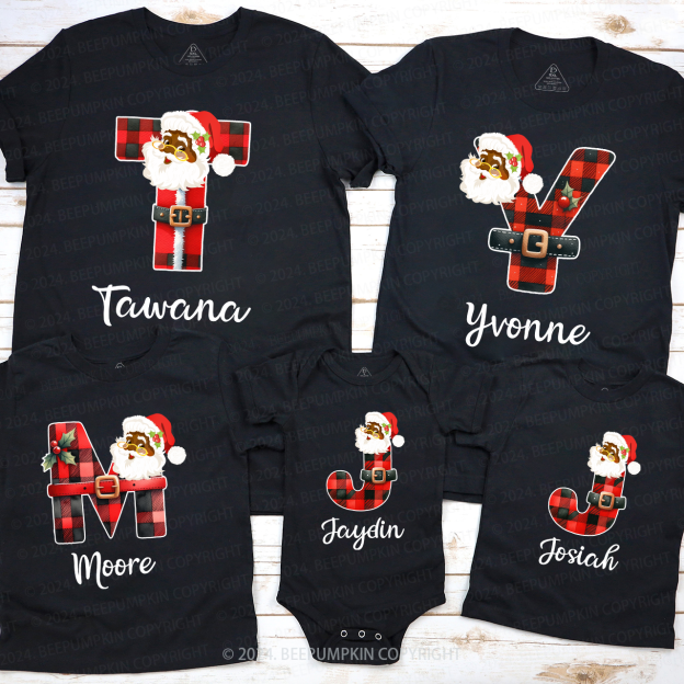 Personalized Santa Plaid Letter Christmas Matching T-Shirts Beepumpkin