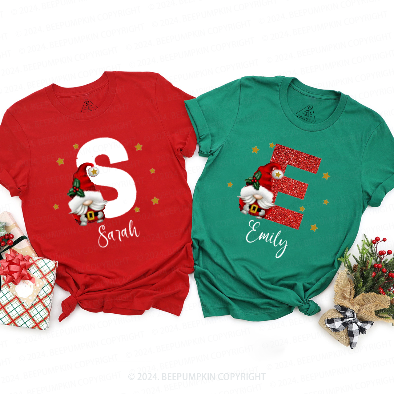 Personalized Christmas Red Name Family Matching T-Shirts Beepumpkin