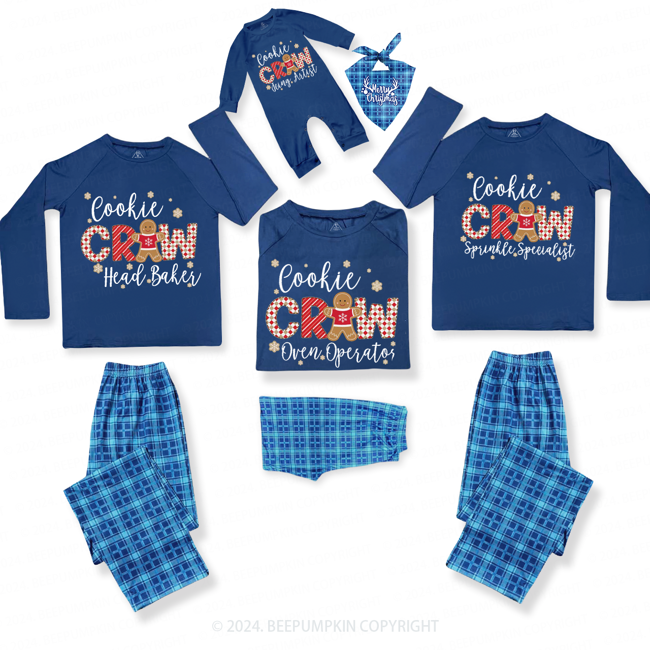 Cookie Baking Family Matching  Blue Pajamas Beepumpkin