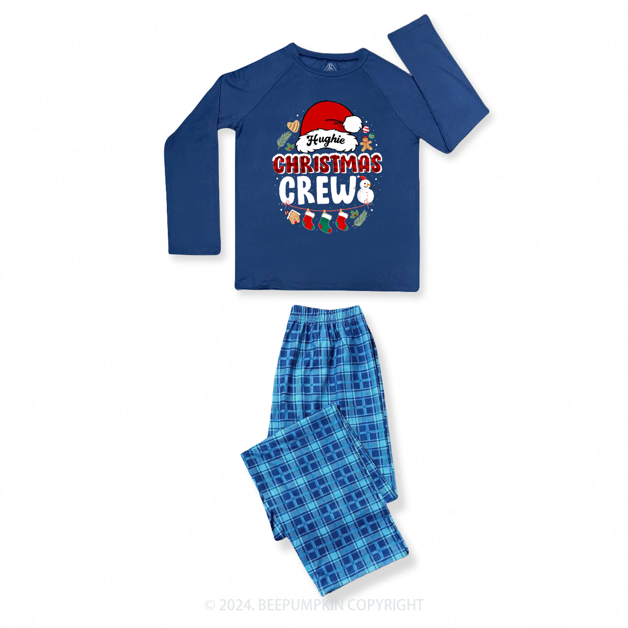 Personalized Christmas Crew Family Matching Blue Pajamas Beepumpkin
