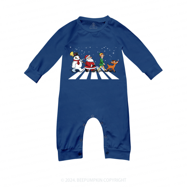 Santa Claus Crossing the Road Family Matching Blue Pajamas Beepumpkin