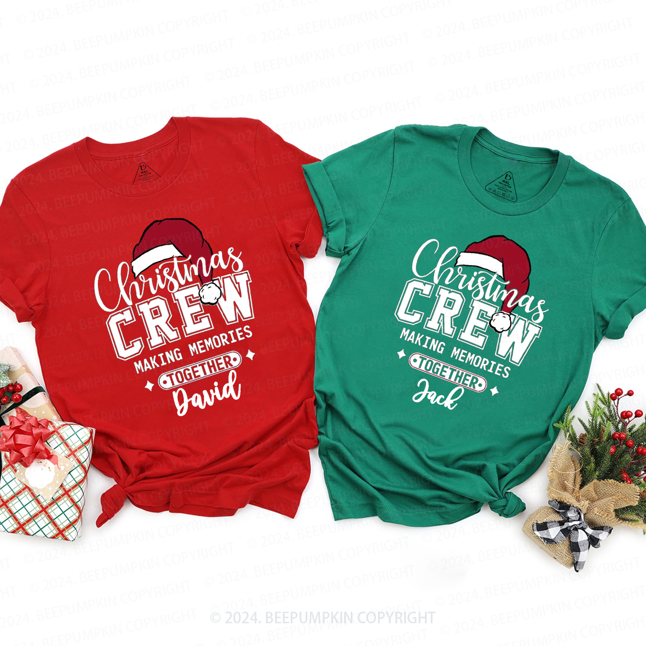 Personalized Christmas Crew Family Name Matching T-Shirts Beepumpkin