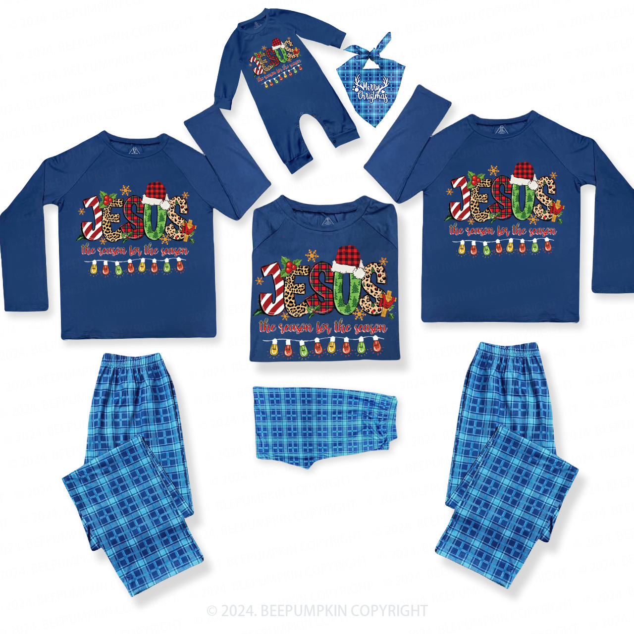 Jesus The Reason log The Season Family Matching Blue Pajamas Beepumpkin