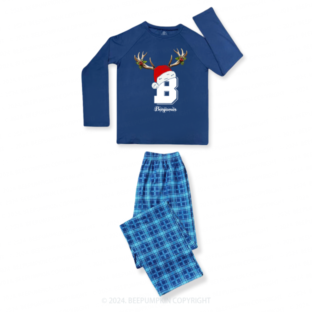 Personalized Deer Antler Name Monogram Family Matching Blue Pajamas Beepumpkin