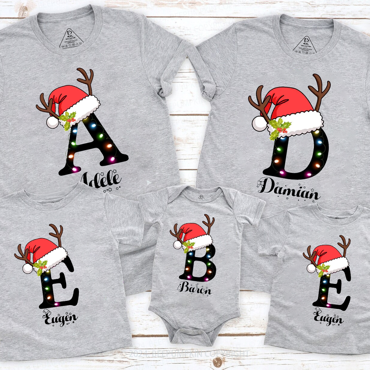 Personalized String Lights Letter Family Matching T-Shirts Beepumpkin