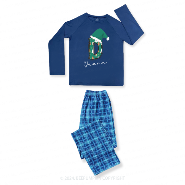 Personalised Christmas Tree Letters Family Matching Blue Pajamas Beepumpkin