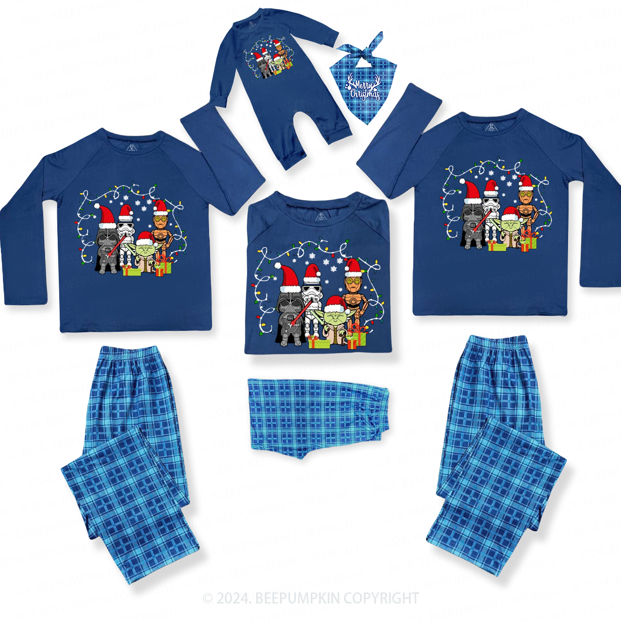 Fighting Characters Christmas Family Matching Blue Pajamas Beepumpkin