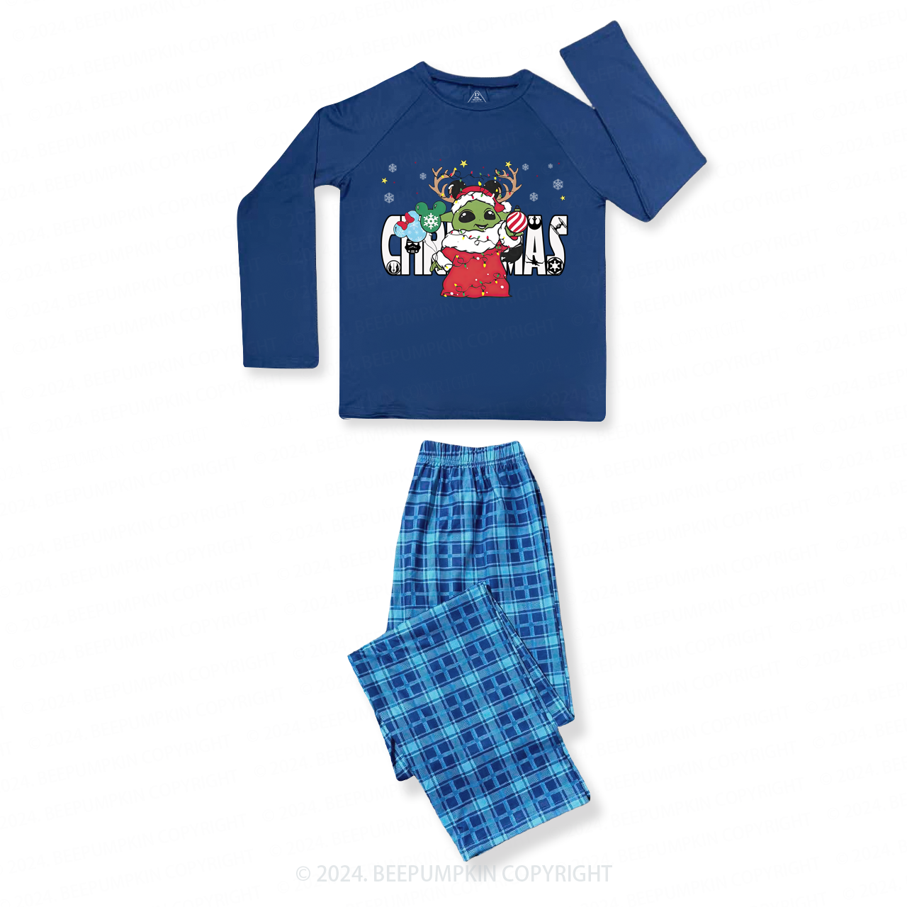 Personalized Fighting Character Snowflake Christmas Family Matching Blue Pajamas Beepumpkin