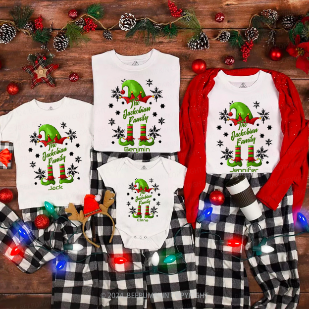 Personalized Snowflake Elf Christmas Family Matching T-Shirts Beepumpkin