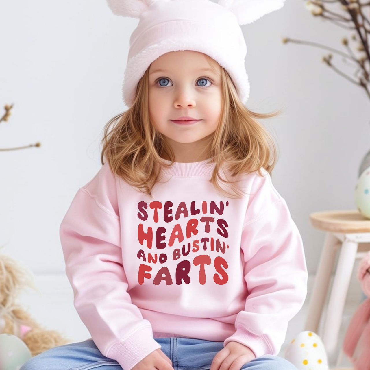 Stealin Hearts And Bustin Farts Valentine's Day Kid's Sweatshirt