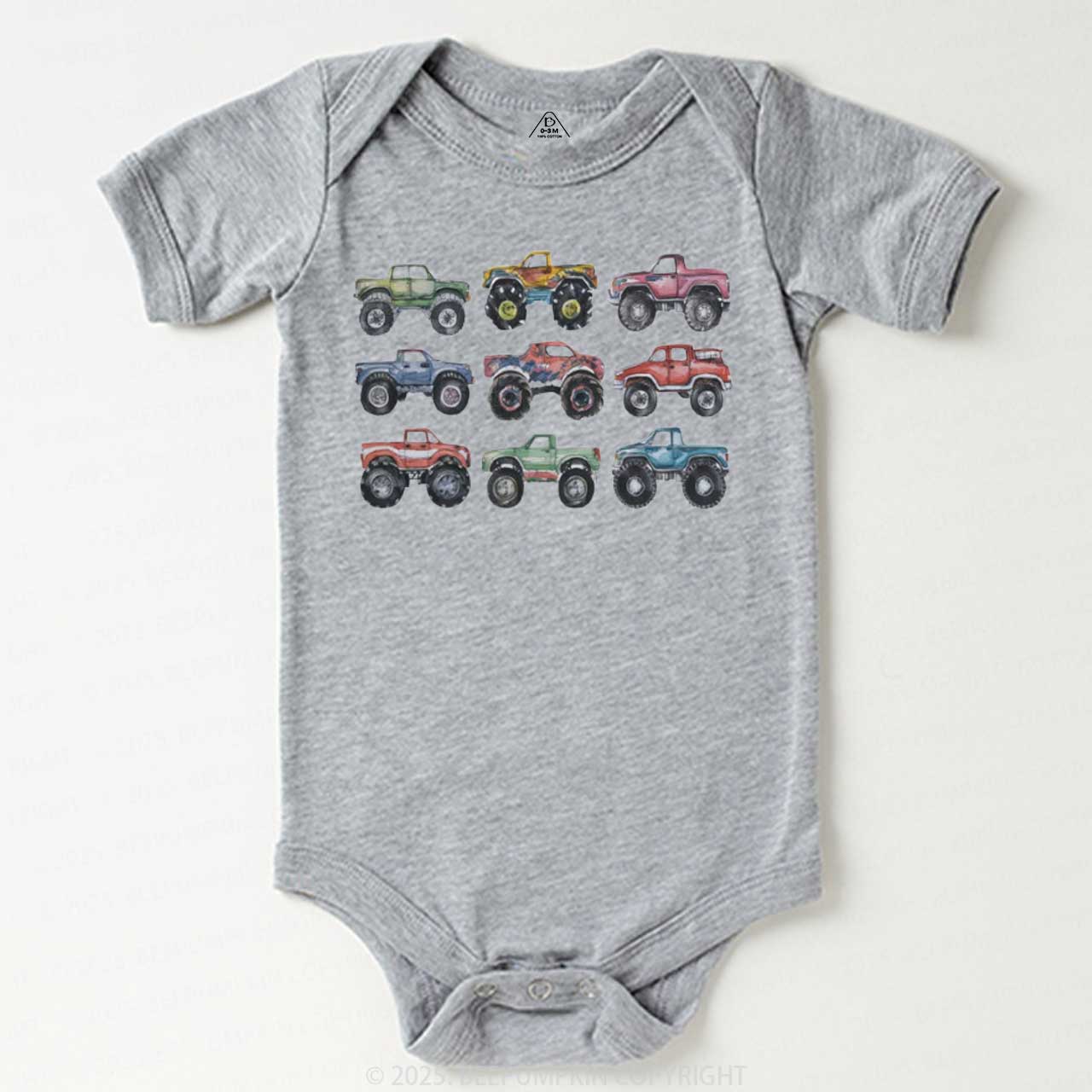Retro Monster Trucks In A Row Bodysuit Beepumpkin