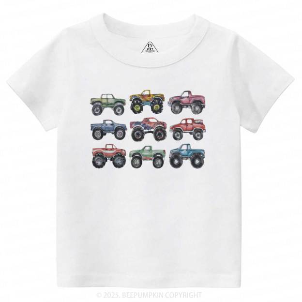 Retro Monster Trucks In A Row Toddler&Kid's Tees Beepumpkin