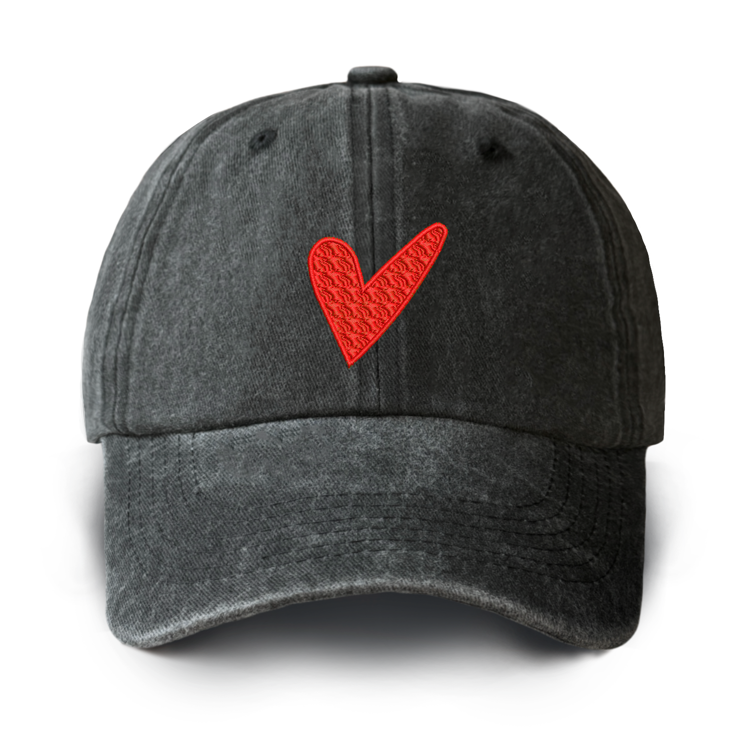 Red Love Heart Washed Baseball Cap For Kids