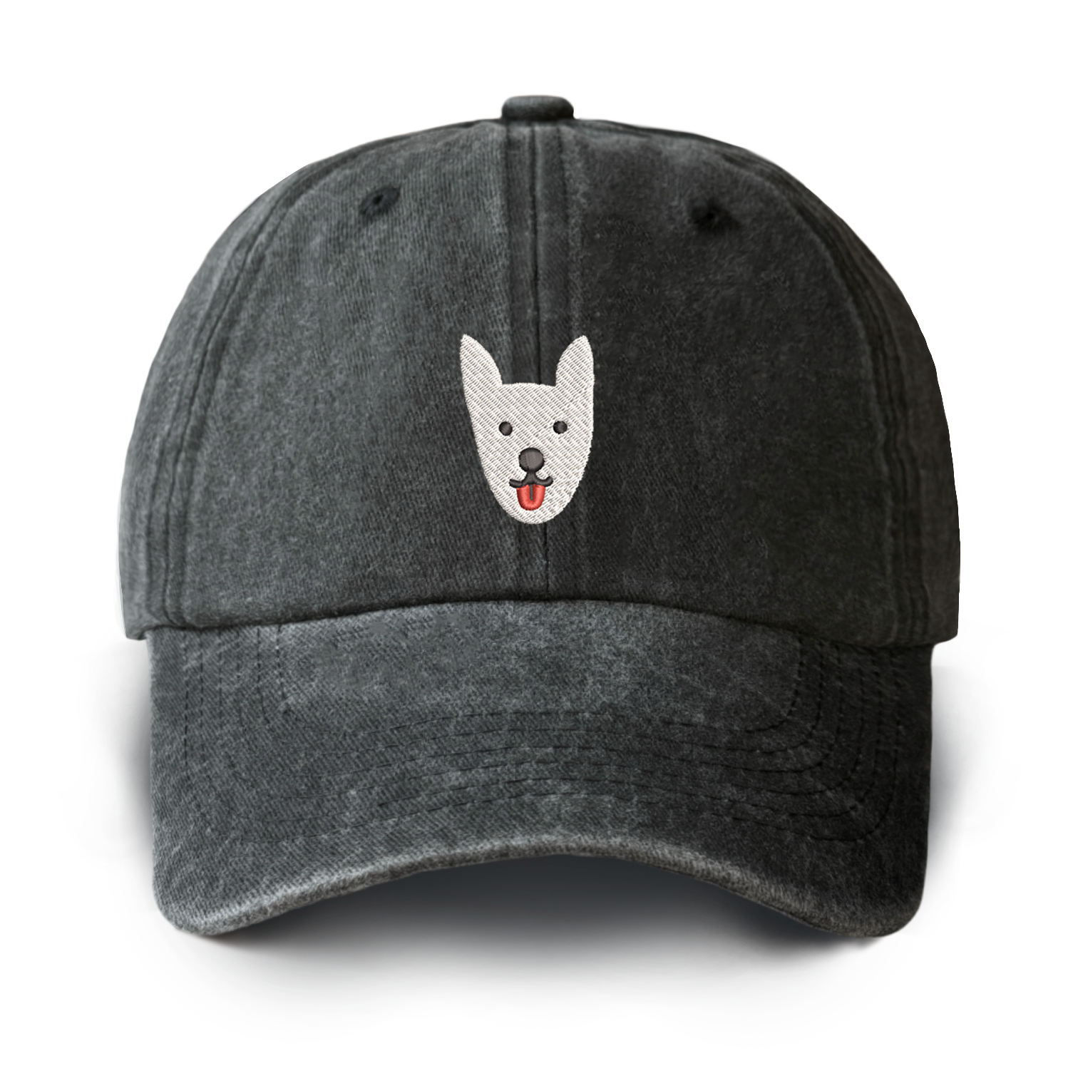 Embroidered White Dog Washed Baseball Cap For Kids