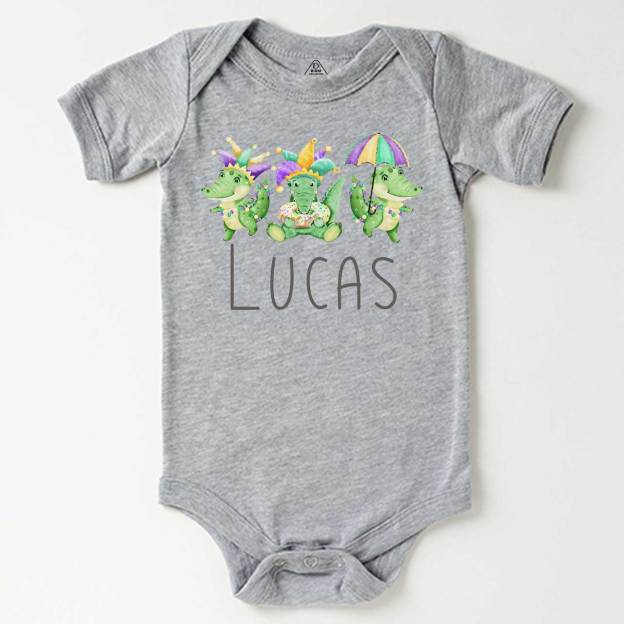 Personalized Mardi Gras Alligators Bodysuit Beepumpkin