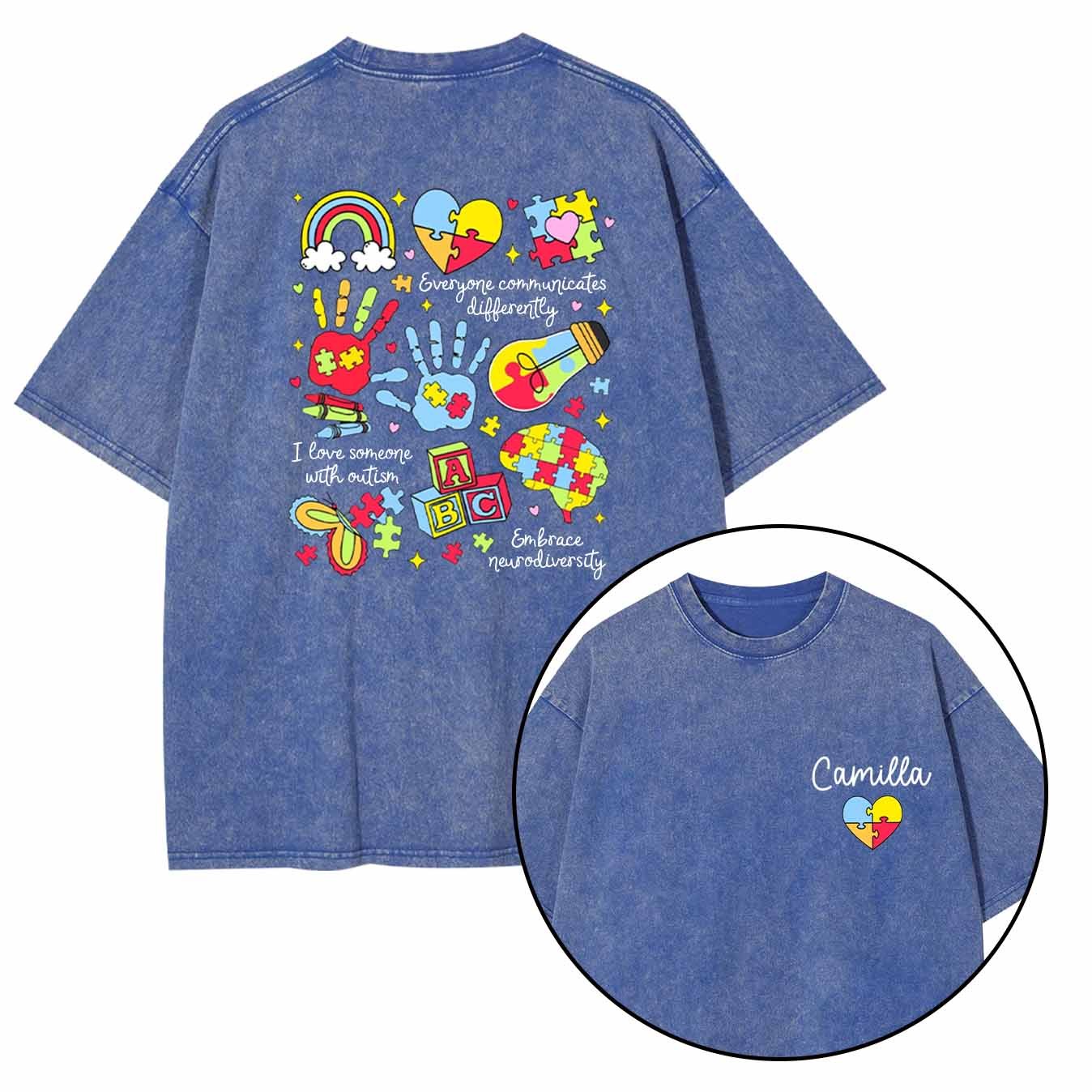 Personalized Autism Washed T-Shirts
