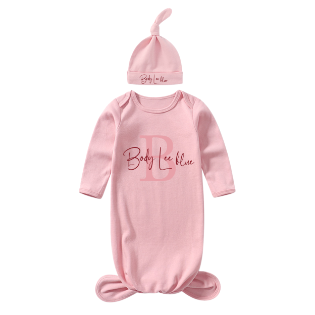 Personalized Capital Letters Name Baby Gown With Hat