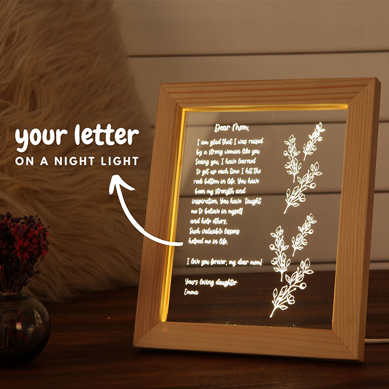 Personalized Beech Wood Photo Frame Night Light