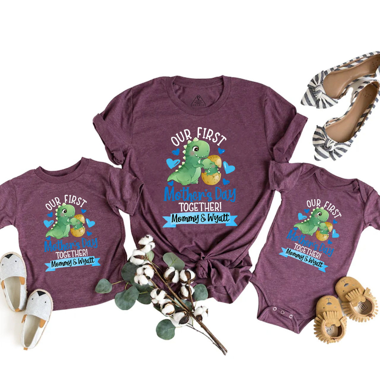 Personalized Our First Mothers Day Dinosaur Mom&Me Matching Tees