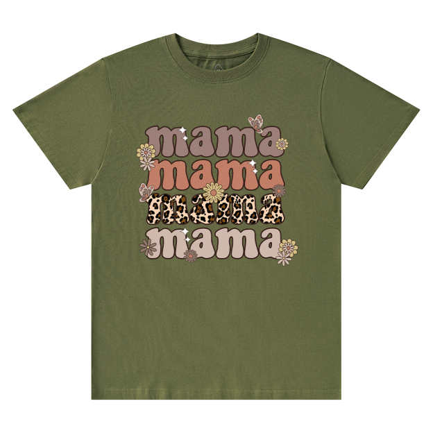 Leopard Mama Retro Flowers T-Shirt