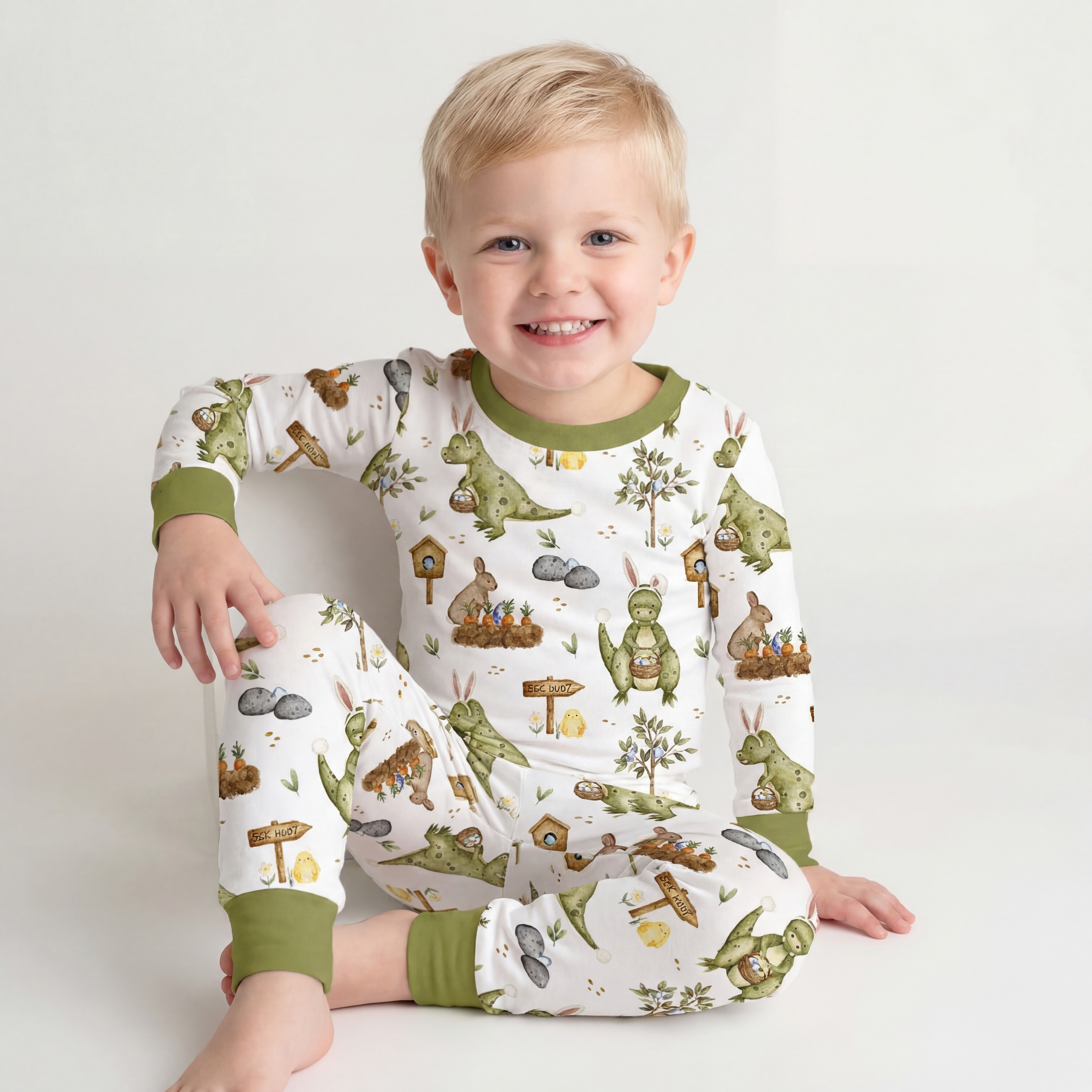 Dinosaur Easter Egg Two-Piece Pajama Set For Kids