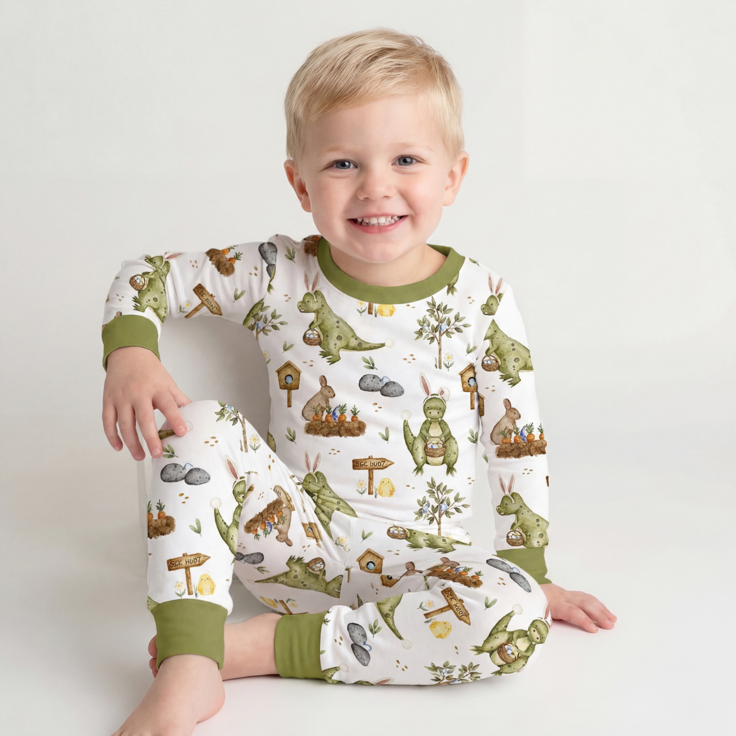 Dinosaur Easter Egg Two-Piece Pajama Set For Kids