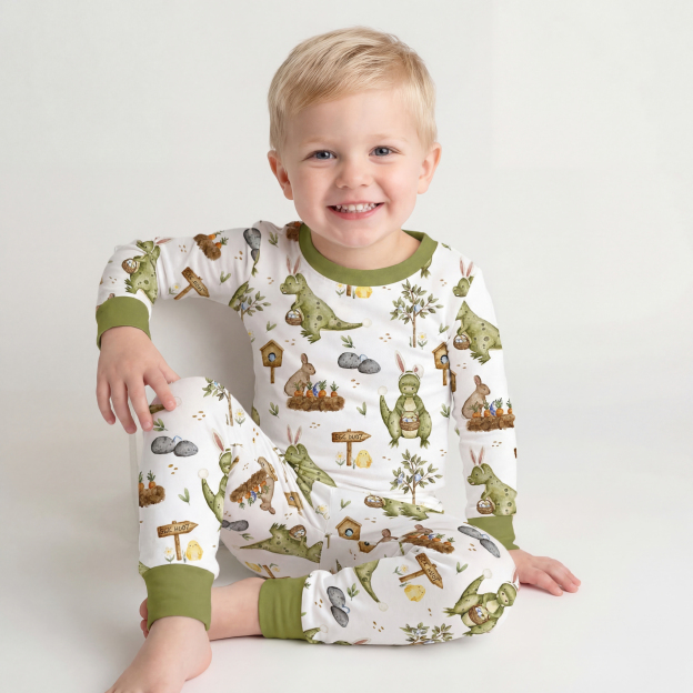 Dinosaur Easter Egg Two-Piece Pajama Set For Kids