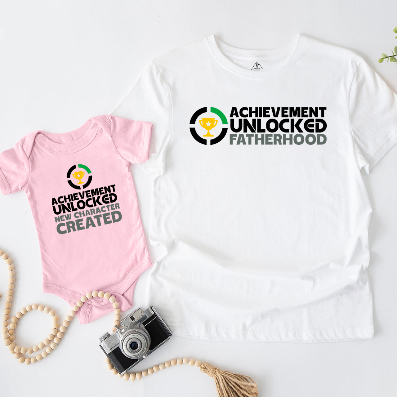 Achievement Unlocked Fatherhood Matching Dad& Me Shirts