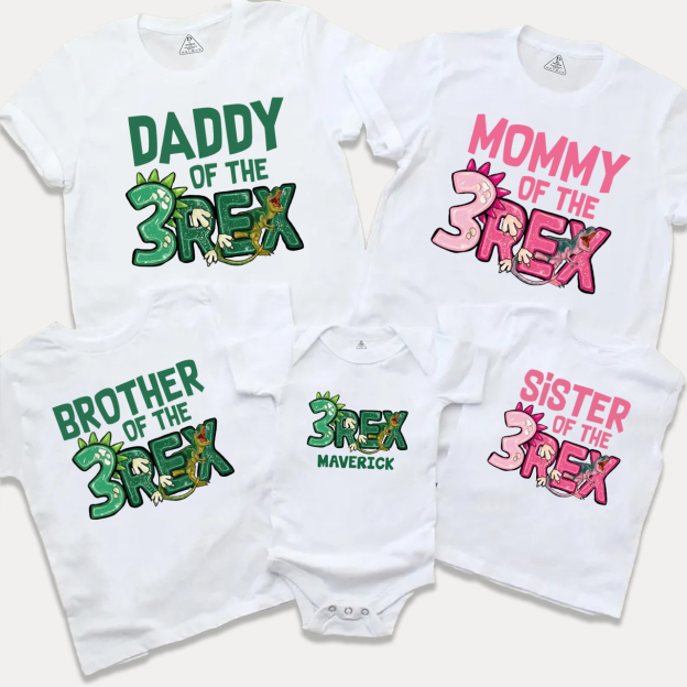 Personalized Three Rex Dinosaur Family Matching Tees Beepumpkin