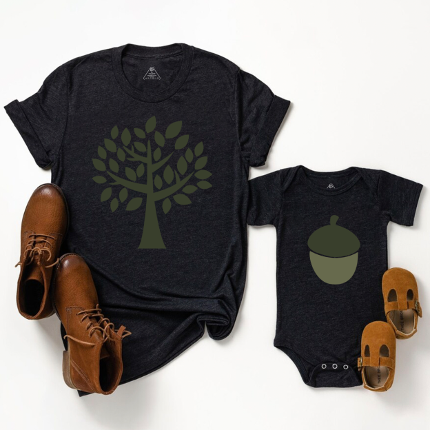 Tree And Acorn Shirts For Dad And Me
