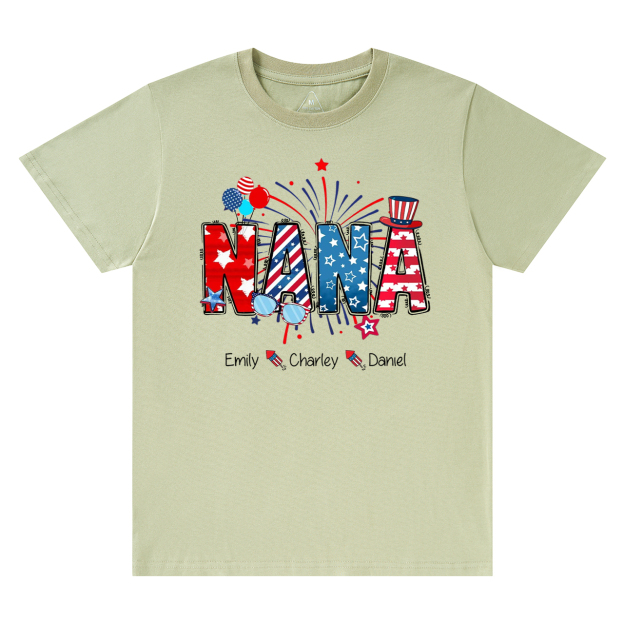 Personalized Patriotic Nana 4th Of July Grandma And Grandkid Name T-Shirts