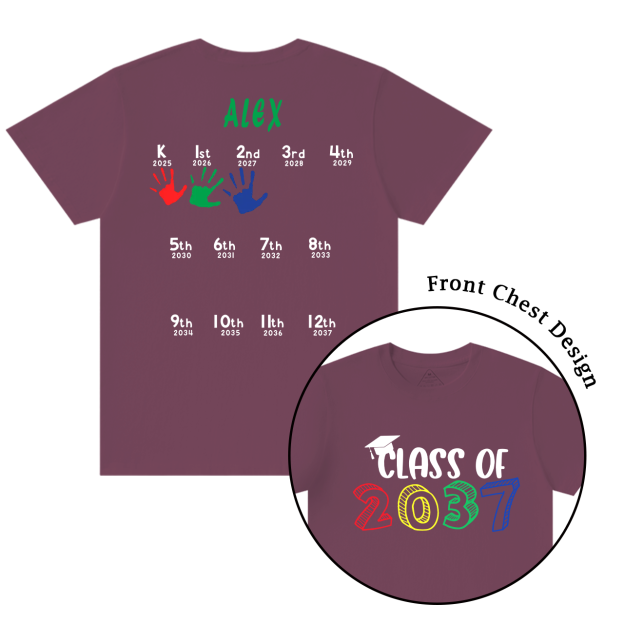 Hand Print-Class Of 2037 Personalized Shirts For School Kids