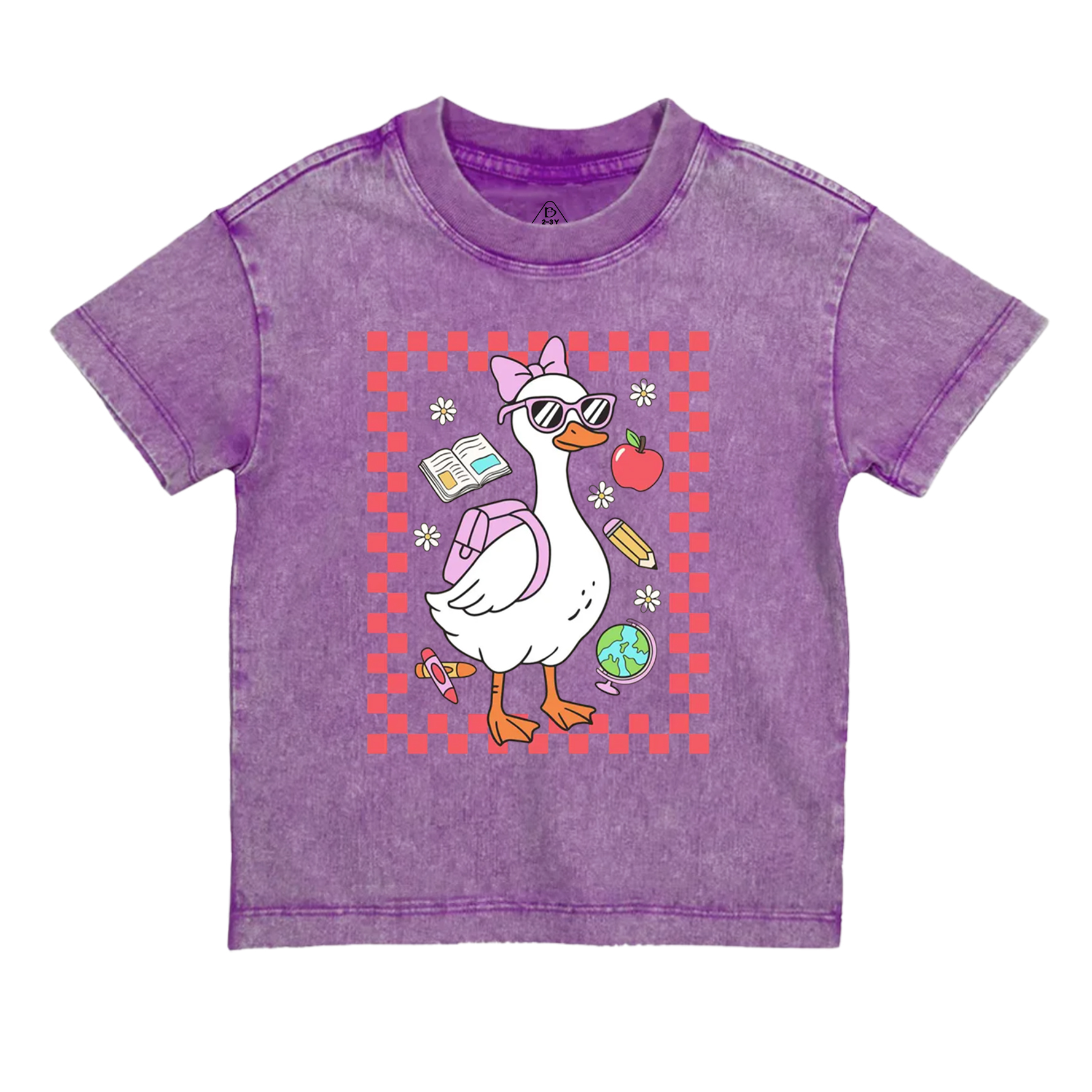 Back To School Girl Goose Toddler&Kids Washed Tees