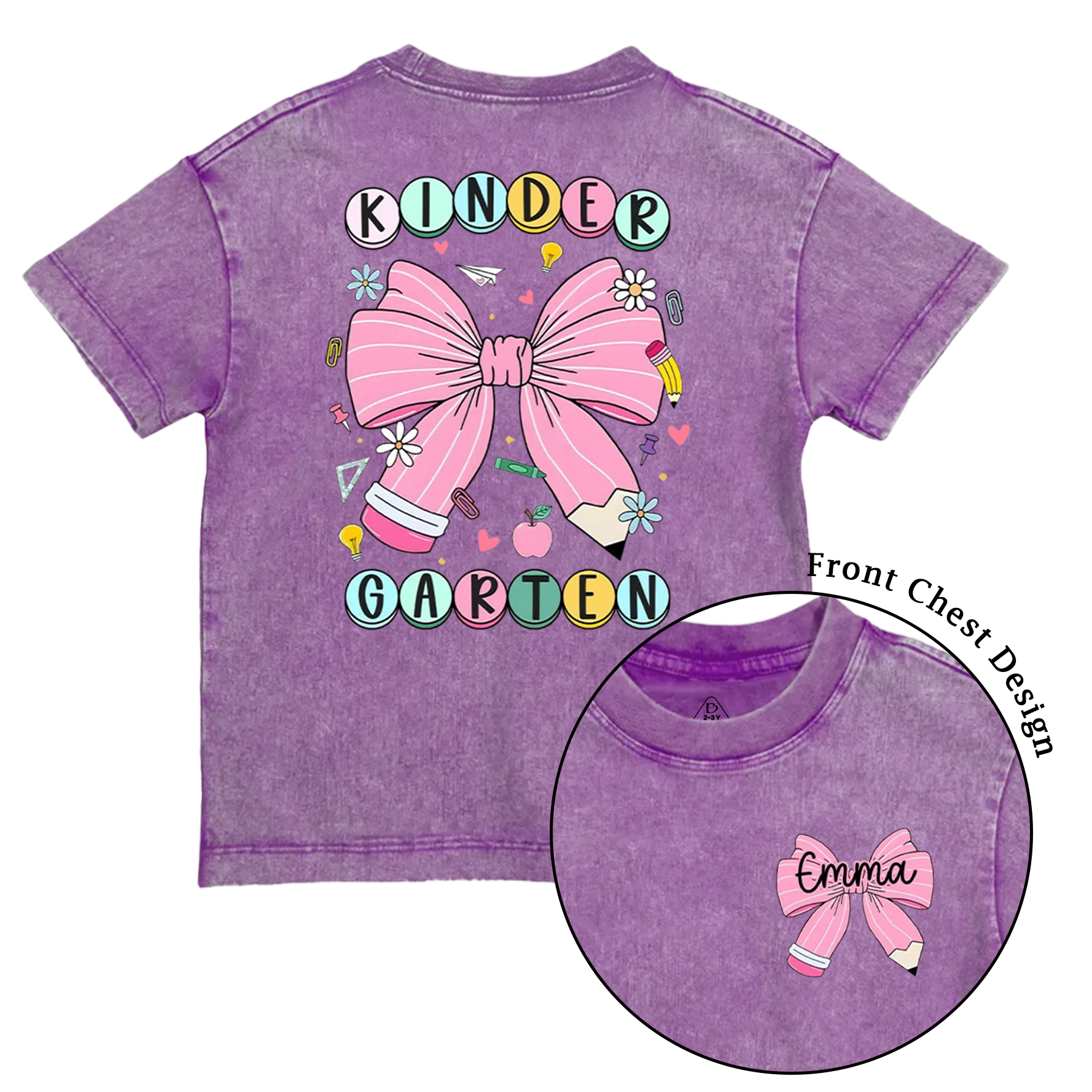 Personalized Back To School Bow Fireworks Toddler&Kids Washed Tees