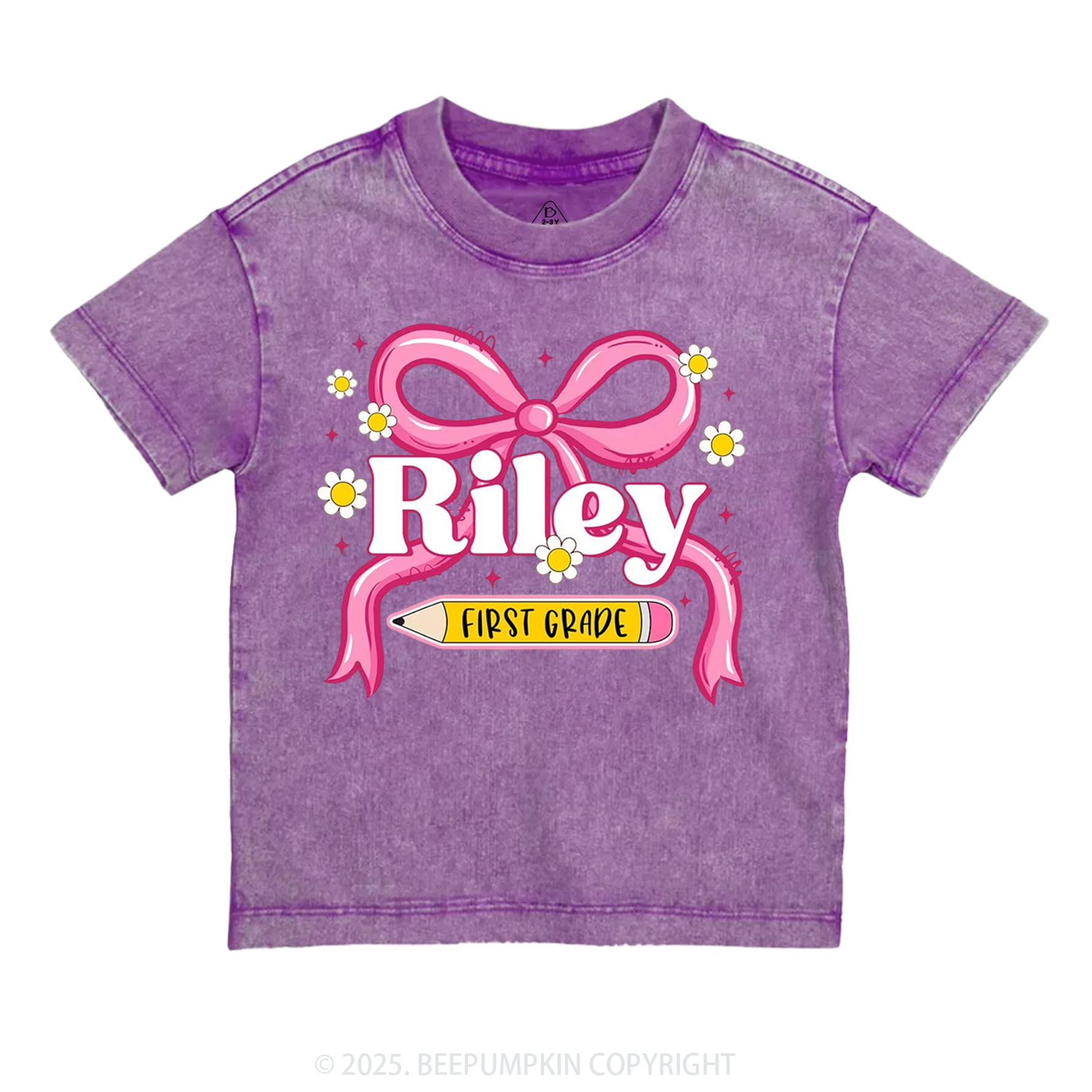 Personalized First Grade Girly Toddler&Kids Washed Tees