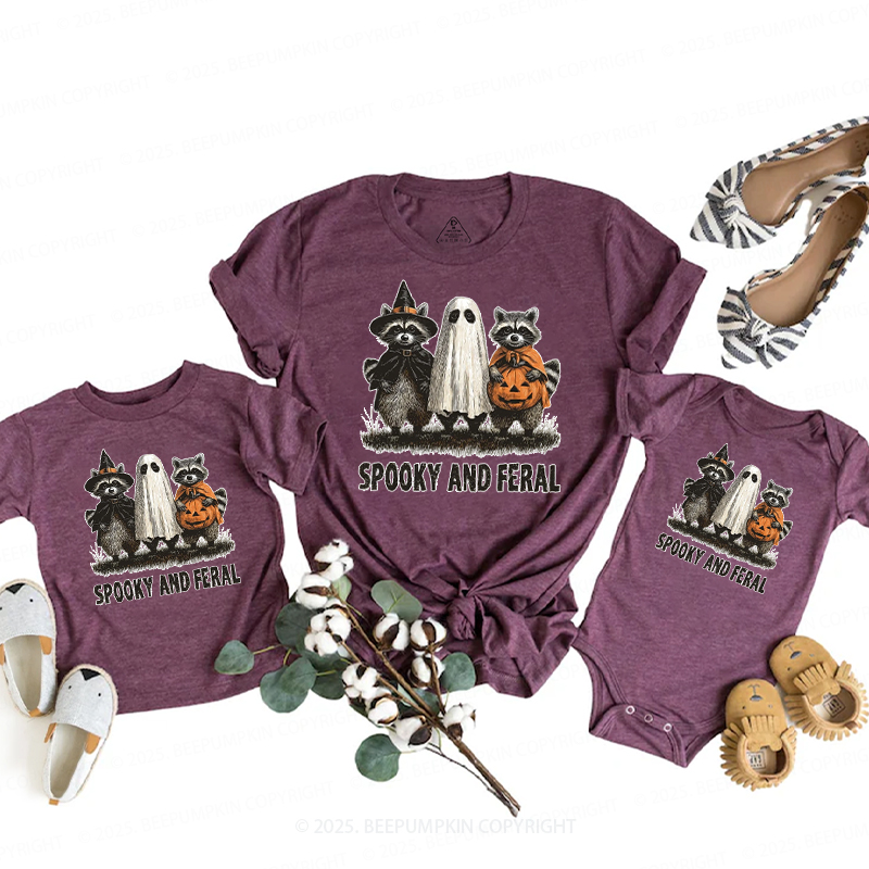 Spooky And Feral Raccoon Halloween Family Matching Shirts