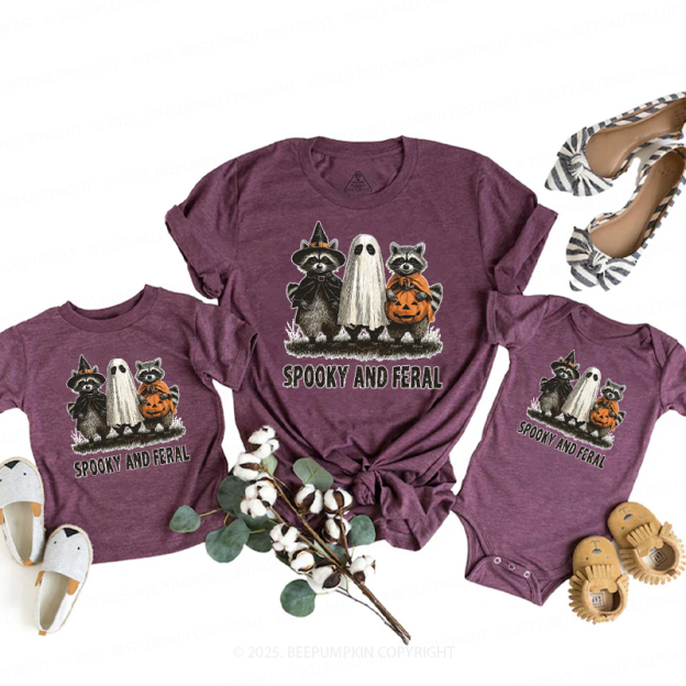 Spooky And Feral Raccoon Halloween Family Matching Shirts
