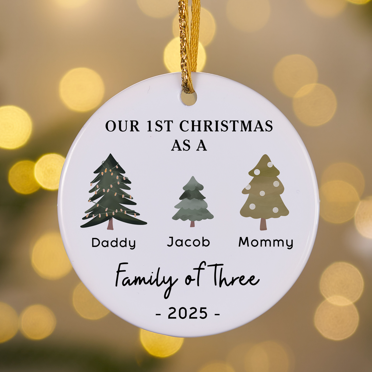 Personalized Family of Three Christmas Gift Ornament