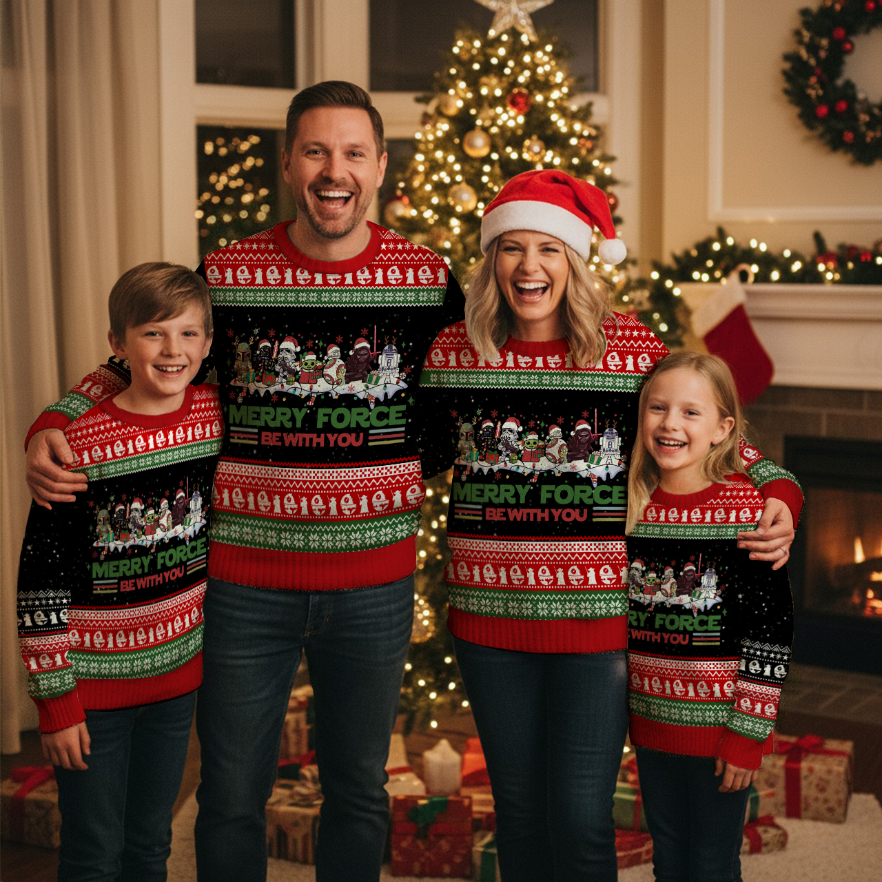 Merry Force Be With You Family Matching Knit Sweatshirt