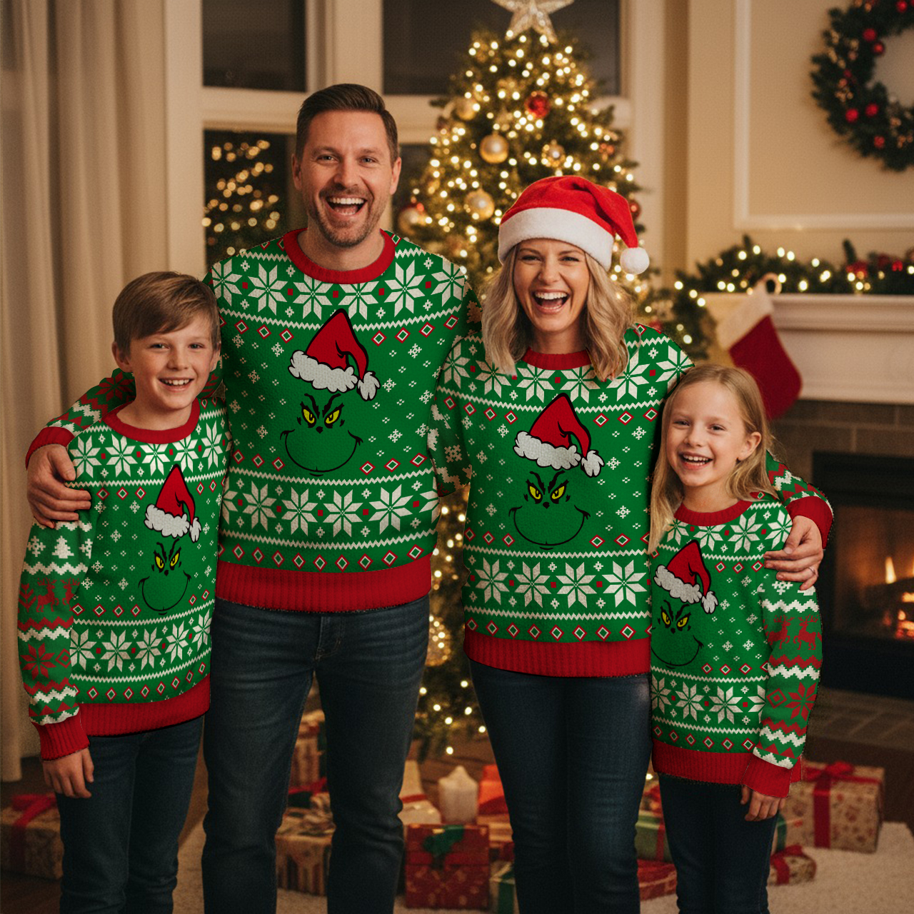 Grumpy Green Christmas Family Matching Knit Sweatshirt