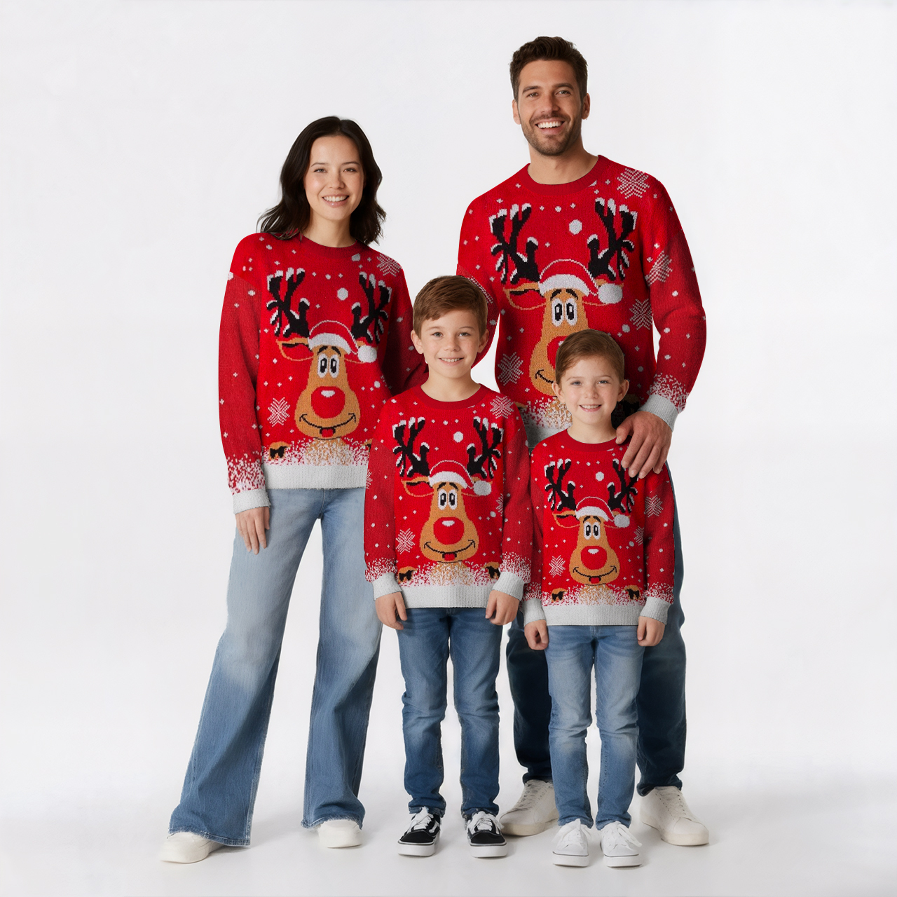 Elk Playing In The Snow Christmas Family Matching Knit Sweatshirt